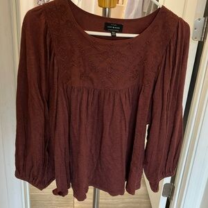 Lucky Brand Women's Brown Embroidered Top